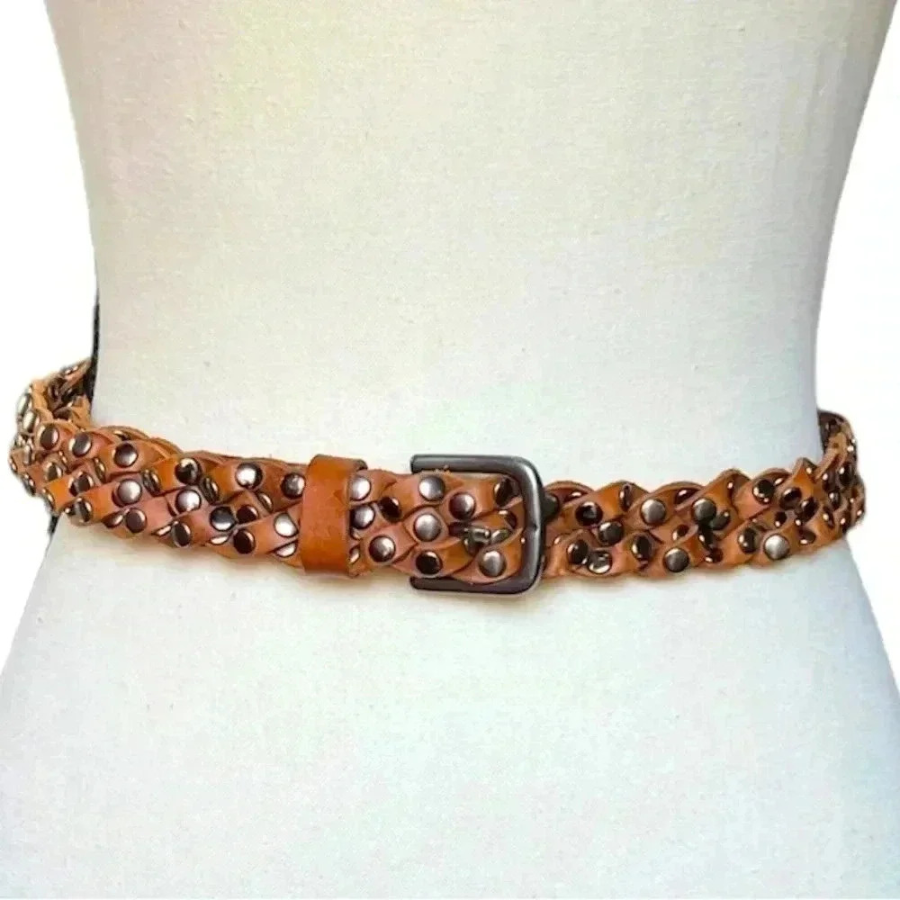 Sam‎ Brown Braided Leather Belt 
Fully Studded  Adjustable